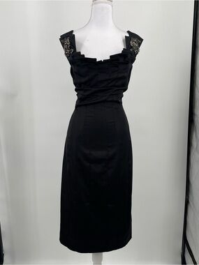 Vintage Y2K Mandalay Julian Joyce Rhinestone Cocktail Dress 12 L V Neck Formal